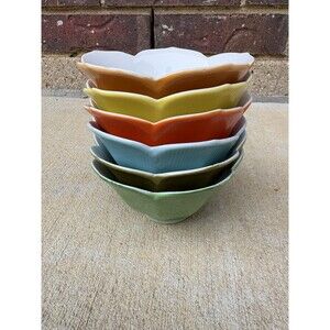 Vintage 1970s Set of 6 Lotus Multicolor Porcelain Soup Rice Nesting Bowls Japan